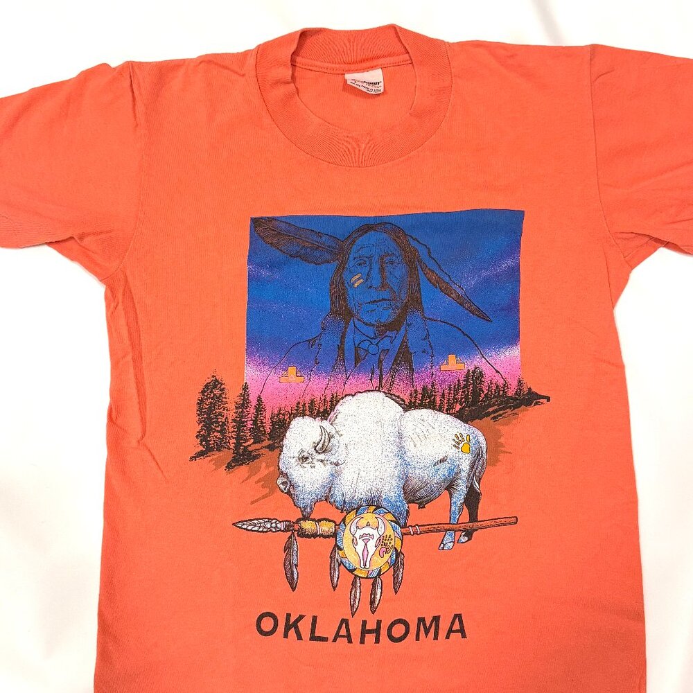 Vintage Oklahoma Buffalo Native American Graphic T Shirt Stedman 90's Small